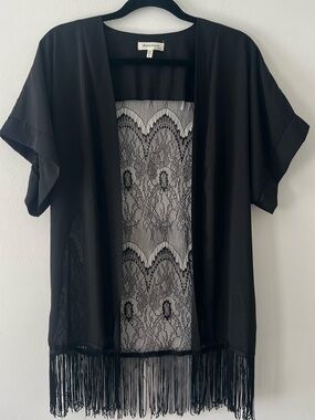 Sheer Black Lace Fringe Kimono Whimsigoth Western Style